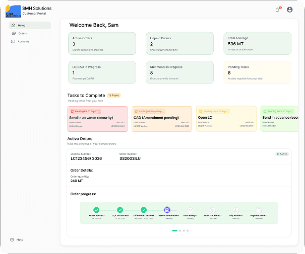 SHM Solutions customer portal dashboard